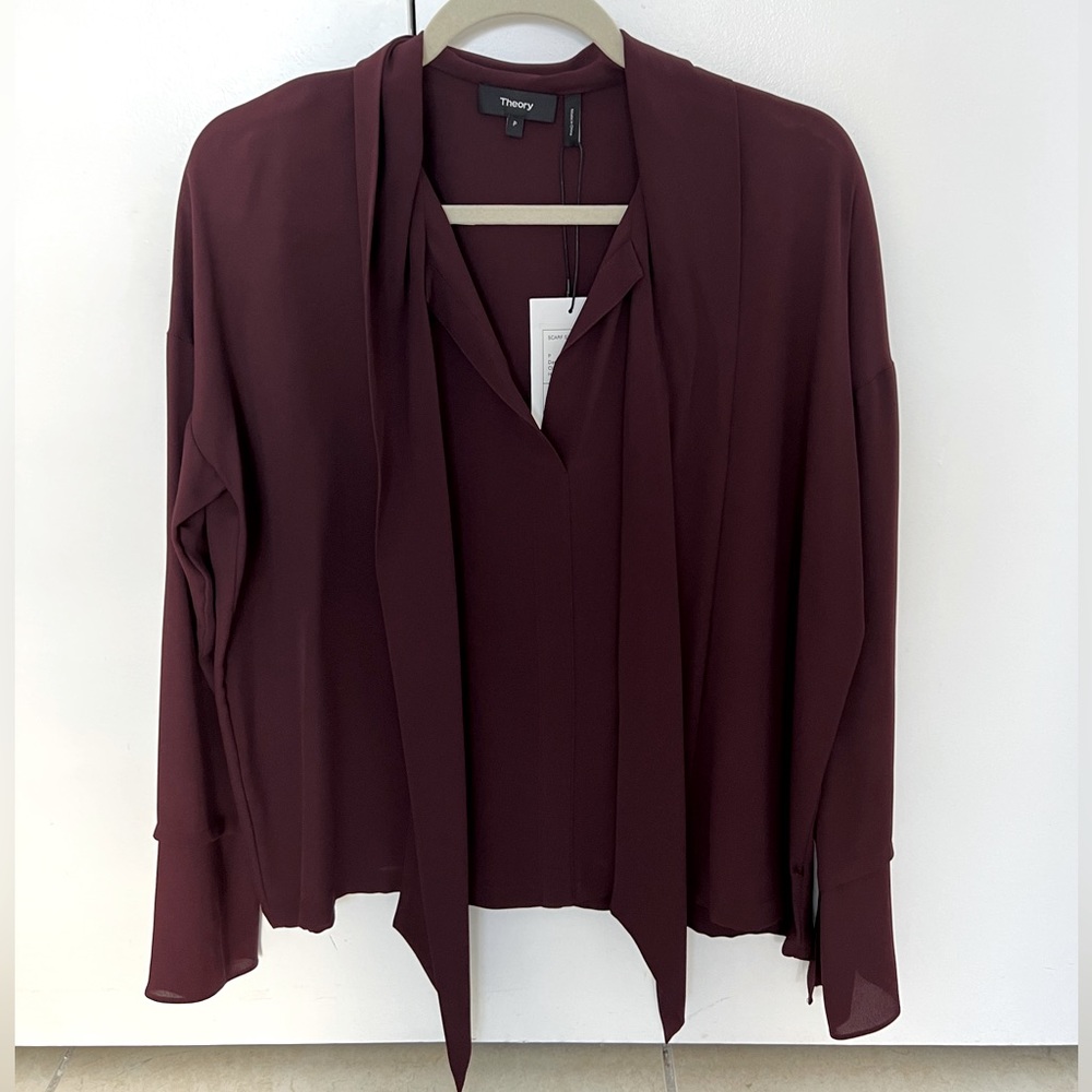 Brand NWT Theory Silk Blouse Dark Currant Size: P